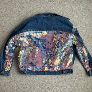 SHEIN Blue Denim Jacket with Iridescent Sequins